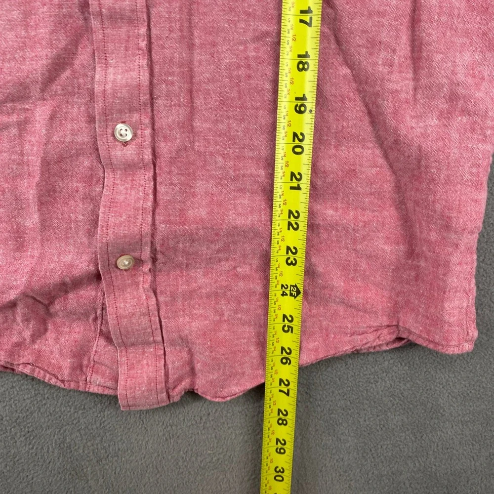 Banana Republic Mens Red Linen Cotton Blend Button Down Shirt Long Sleeve Medium
